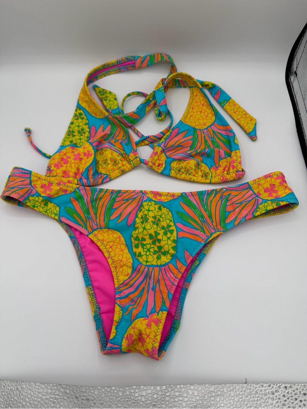 Chubbies Girls Pineapple Print Bikini - Turquoise, Yellow & Pink